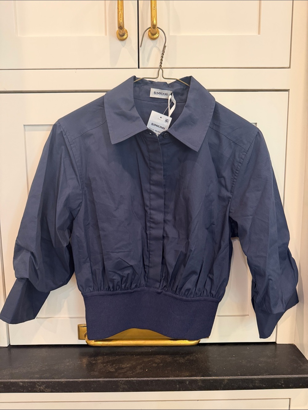 SIMKHAI NWT Stiles Cotton Poplin shirt, Navy, size small